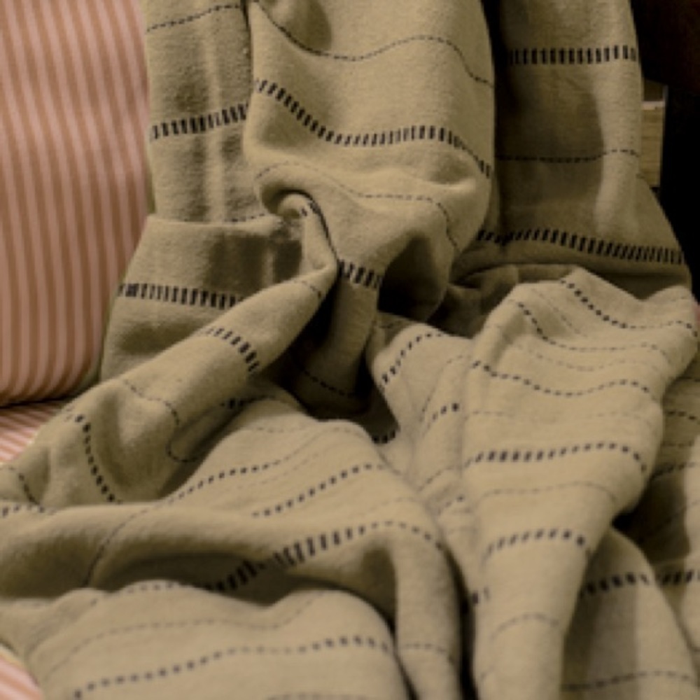 Olive Boho Throw Blanket SXSW 42x72 Eyelash Fringe Soft Organic Weave NEW